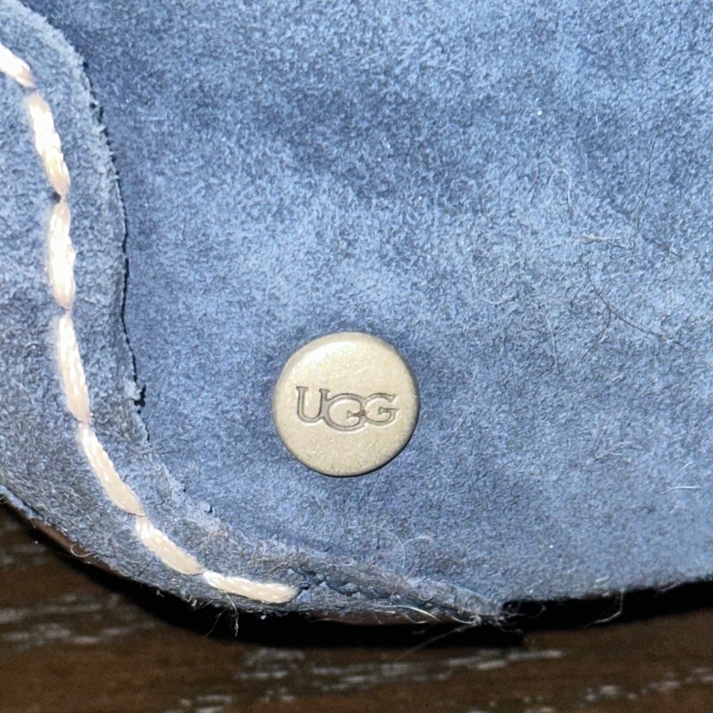 UGG Women's Blue Suede Slippers with Cream Fur - Picture 6 of 16